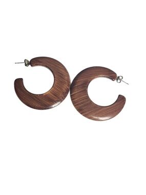 Vintage Cookie Lee Large Hoops Faux Wood Pierced Earrings Boho